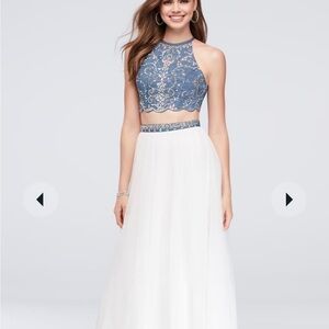 Beaded denim and tulle formal 2piece by Blondie Nites